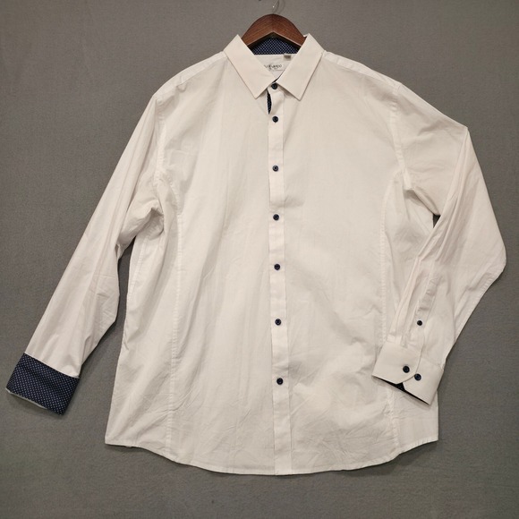 Alex Vando Mens White Stretch Button Up‎ Long Sleeve Flip Cuff Shirt Size XL - Picture 1 of 6